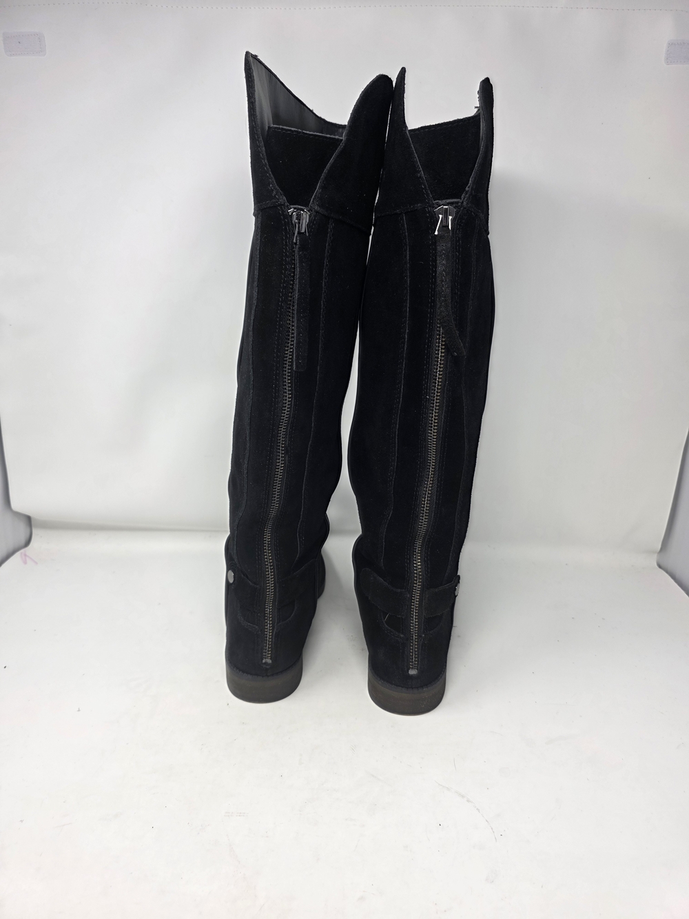 Franco Sarto Christine Wide Calf Black Suede Tall Riding Boots Back Zip 8M WC